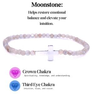 Moonstone Beaded Bracelet with Cross Charm